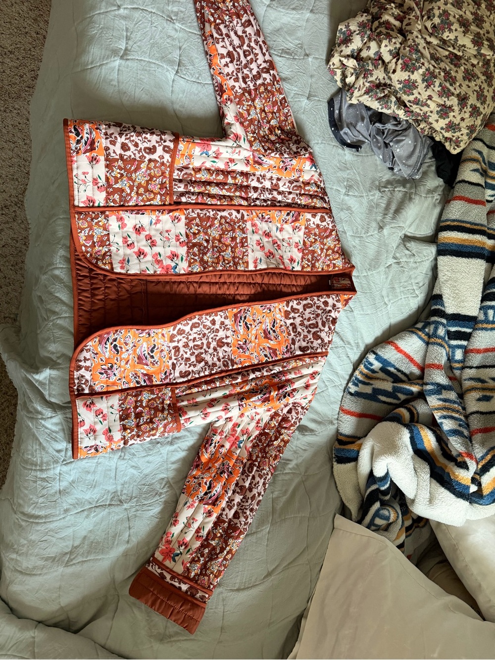 Quilted Floral Bomber Jacket in Rust & Cream - Picture 5 of 6